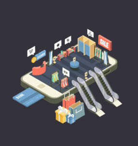Ecommerce services illustration on the online selling market place