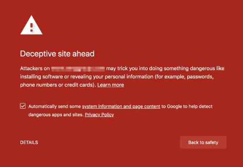 Website Security - Deceptive site ahead warning